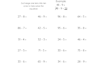Single Digit Subtraction Worksheet – Subtract From 2 Digits