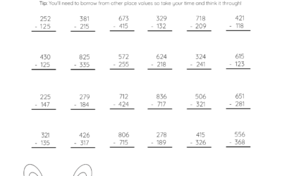 Subtraction Worksheet – Subtracting 3 Digit Numbers With Borrowing