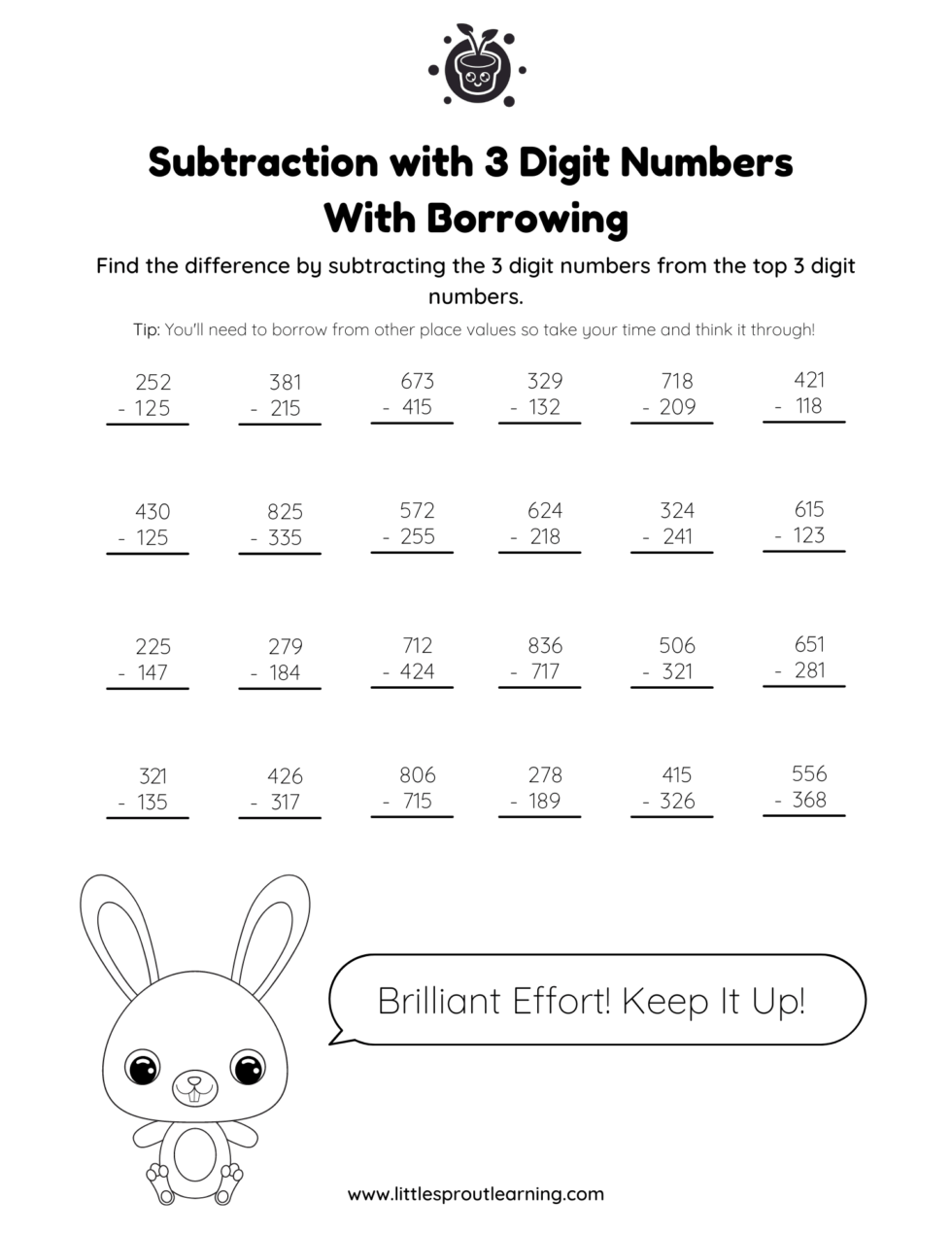subtraction-worksheet-subtracting-3-digit-numbers-with-borrowing-little-sprout-art