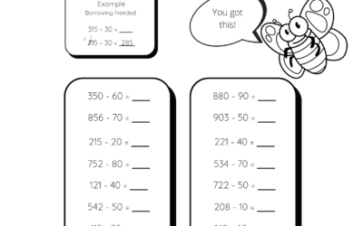 Subtraction Worksheet – Subtracting with Whole Tens (With Borrowing)
