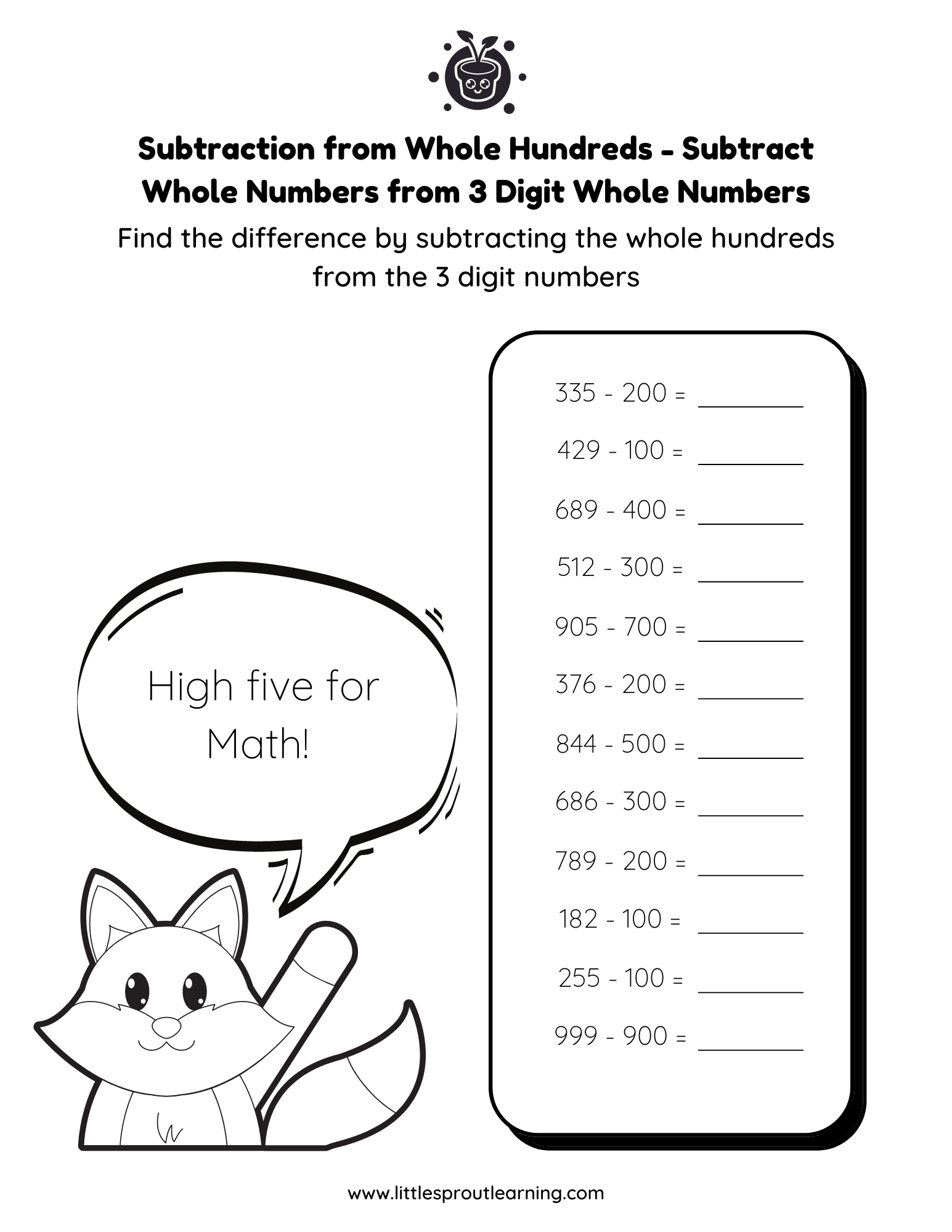 Whole Hundreds from 3 Digit Whole Numbers
