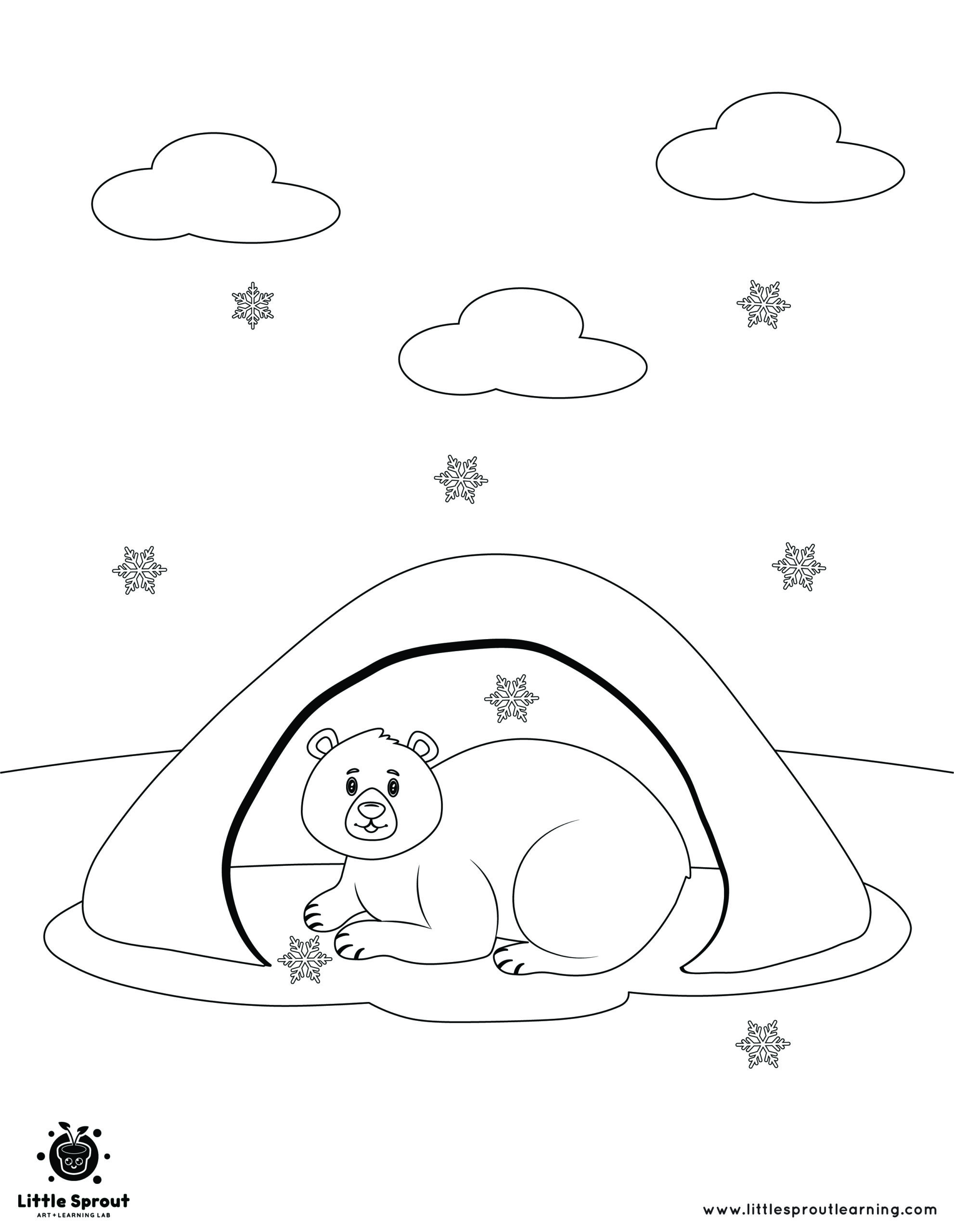Bear Hiding In Cave Hibernating Coloring Page