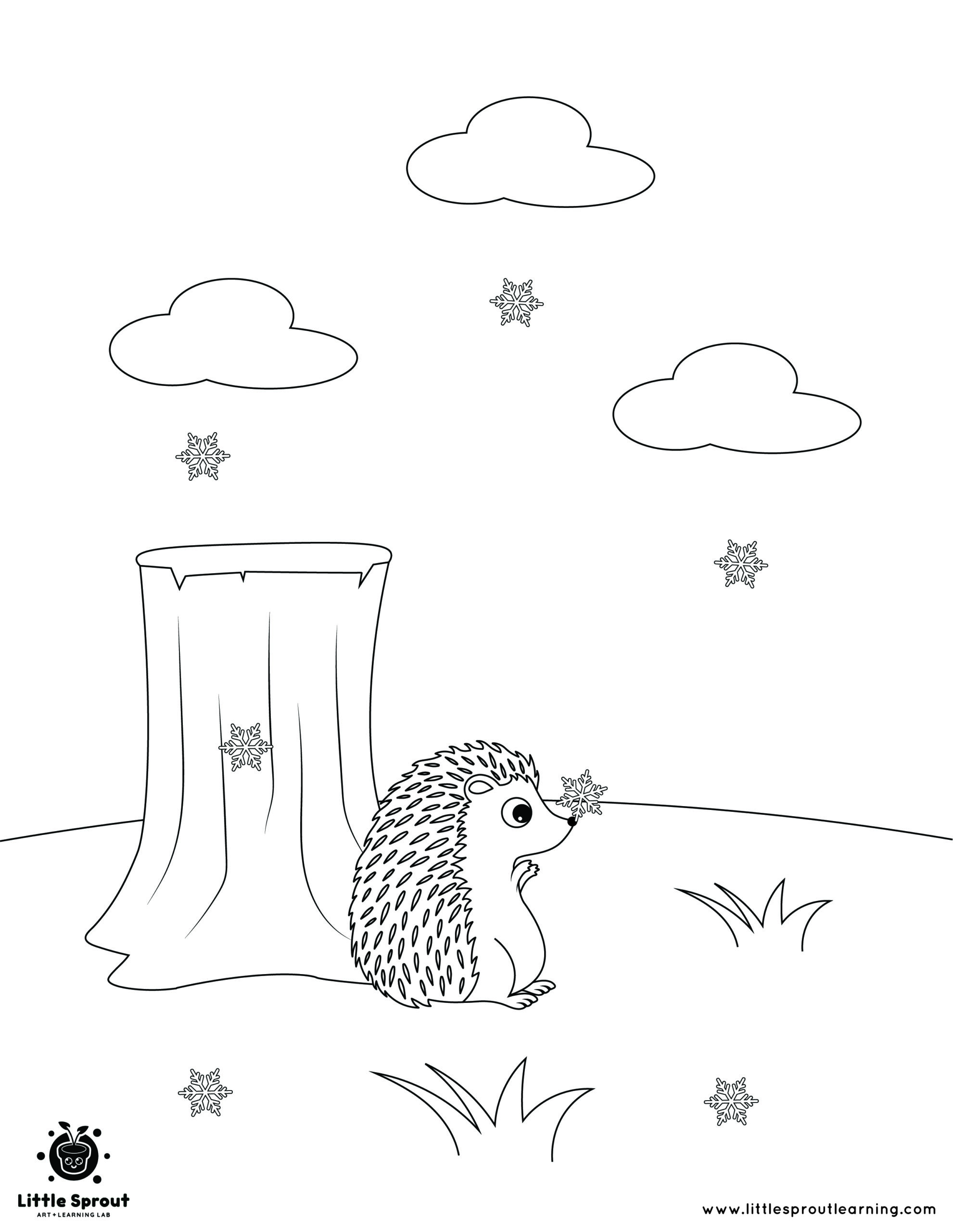 Hedgehog in the Snow – Hibernating Animals Coloring Page