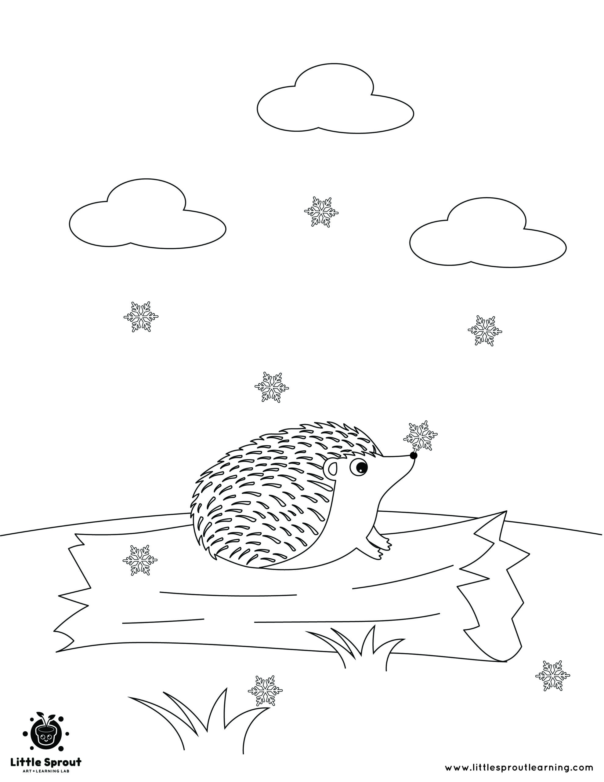 Hedgehog on a Log – Hibernating Animals Coloring Page