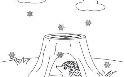 Hedgehog In a Stump – Hibernating Animals Coloring Page