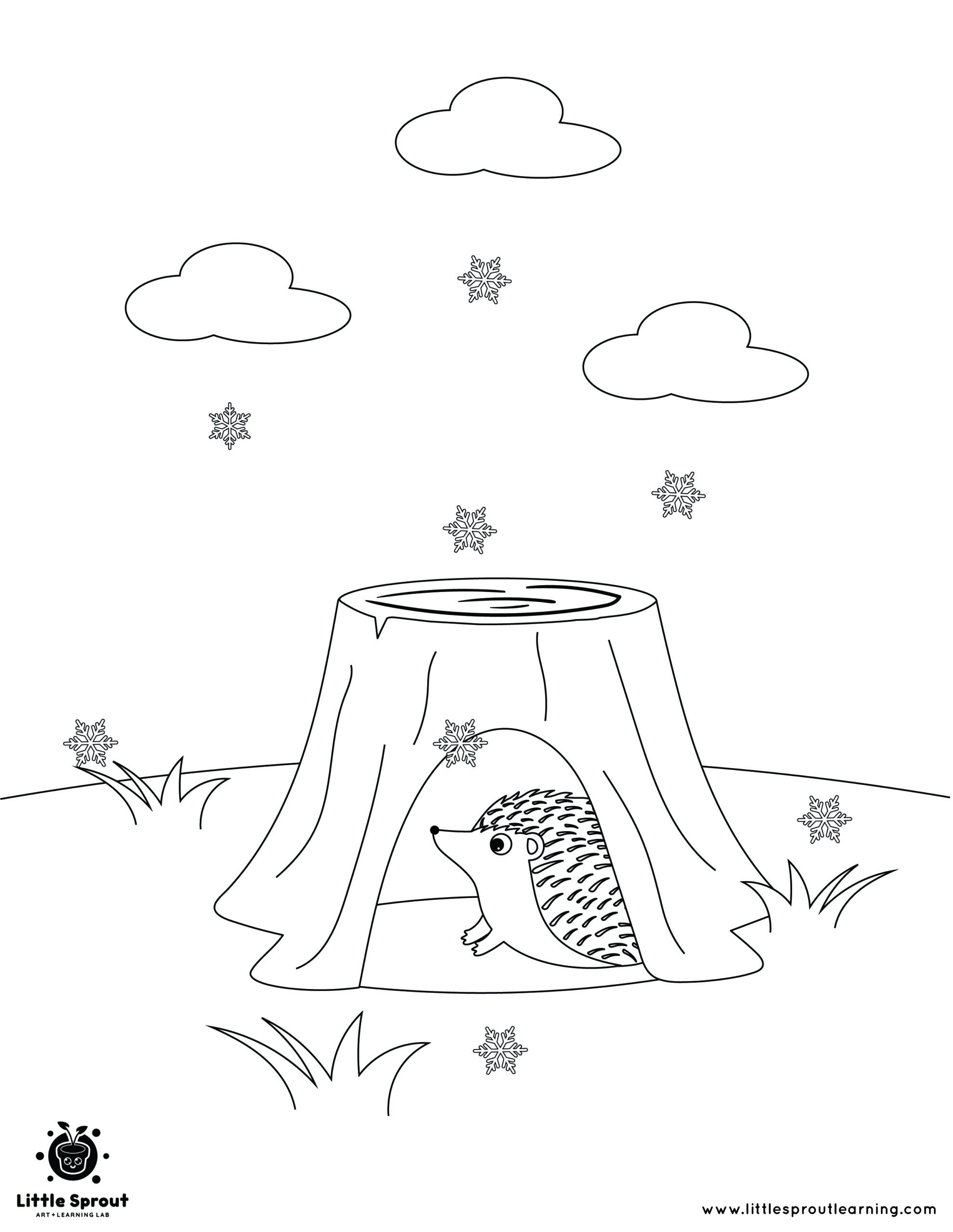 Hedgehog In a Stump – Hibernating Animals Coloring Page
