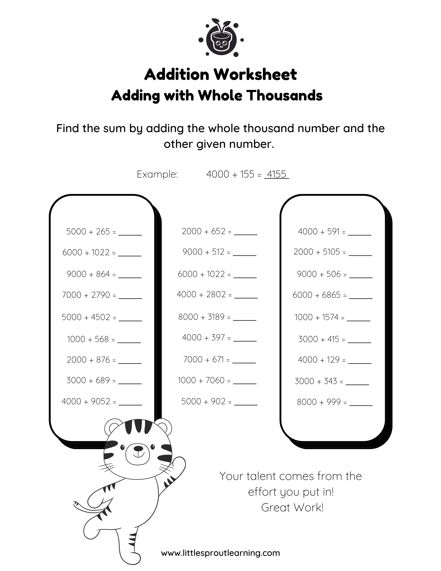 Addition Worksheet – Adding With Whole Tens