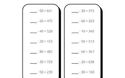 Find The Missing Number Subtraction Worksheet – Whole Tens and 3 Digit Numbers