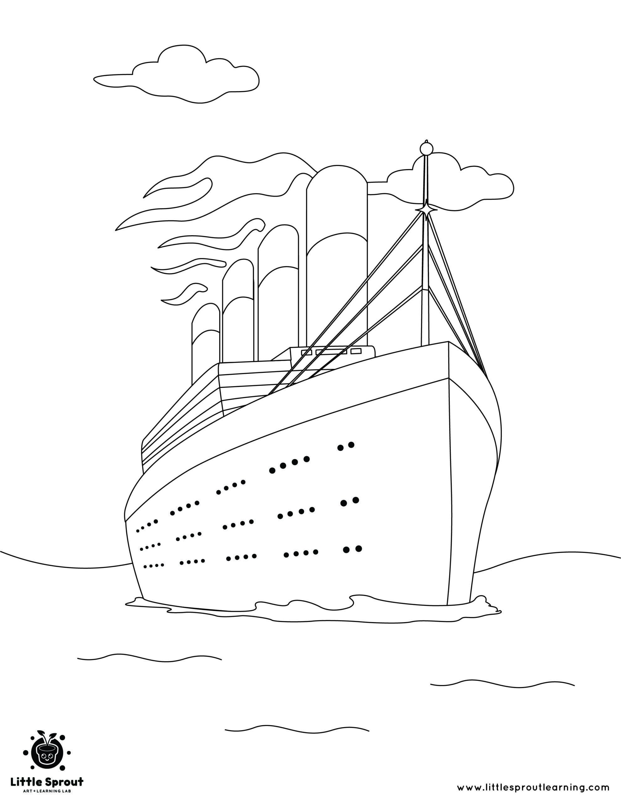 Titanic Sailing Across The Ocean Coloring Page