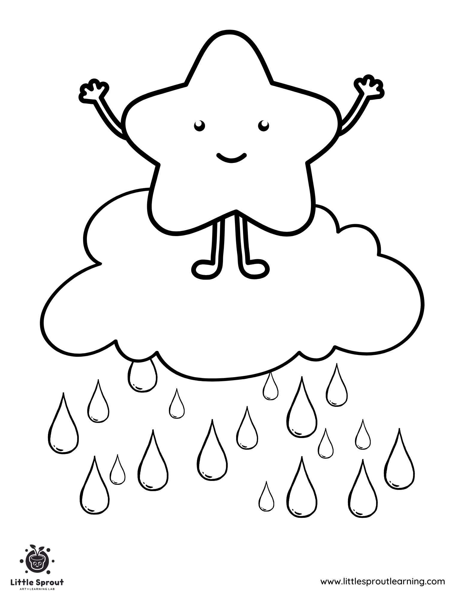 Raining Cloud and Star Coloring Page