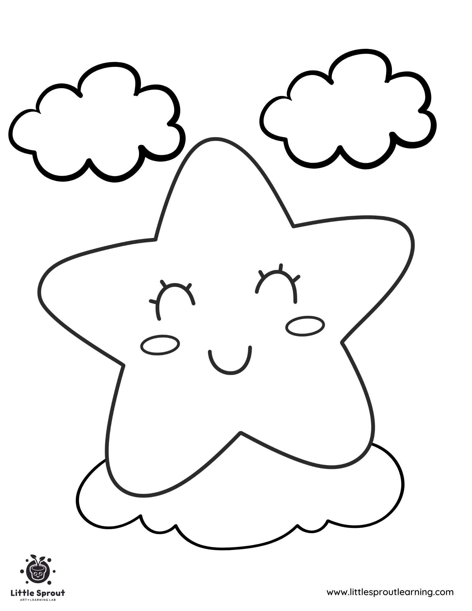 Smiling Star on Cloud Coloring Page
