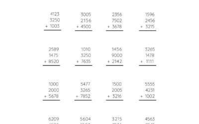 Adding in Columns – Adding three 4 Digit Numbers