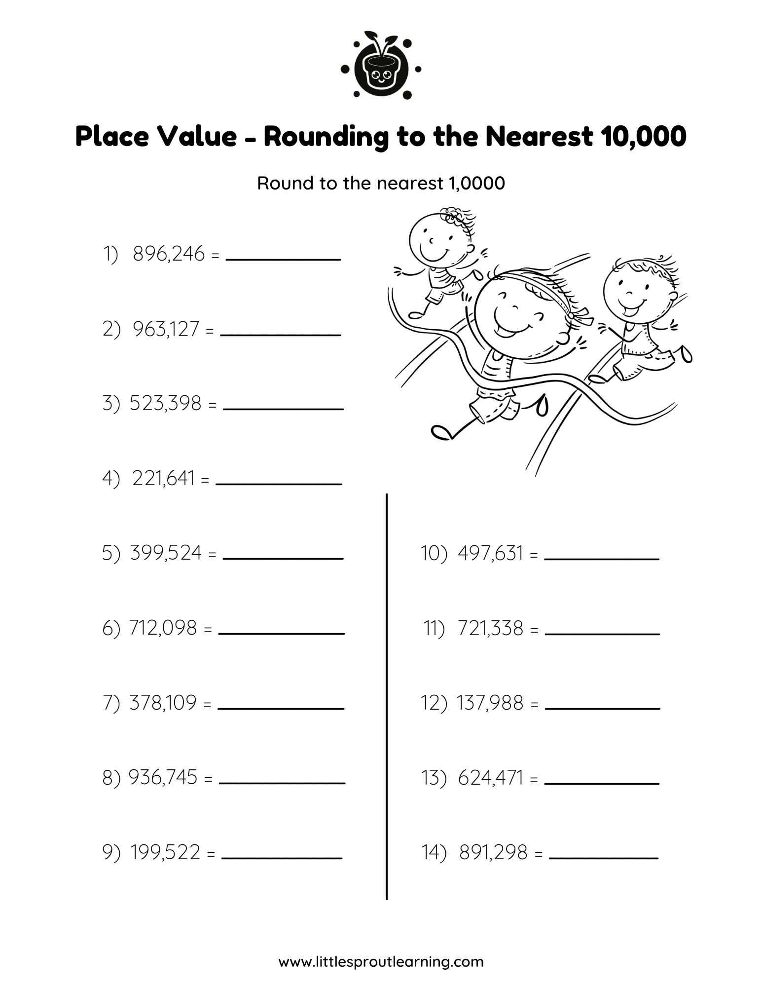 Place Values Worksheet – Rounding to the Nearest 10,000