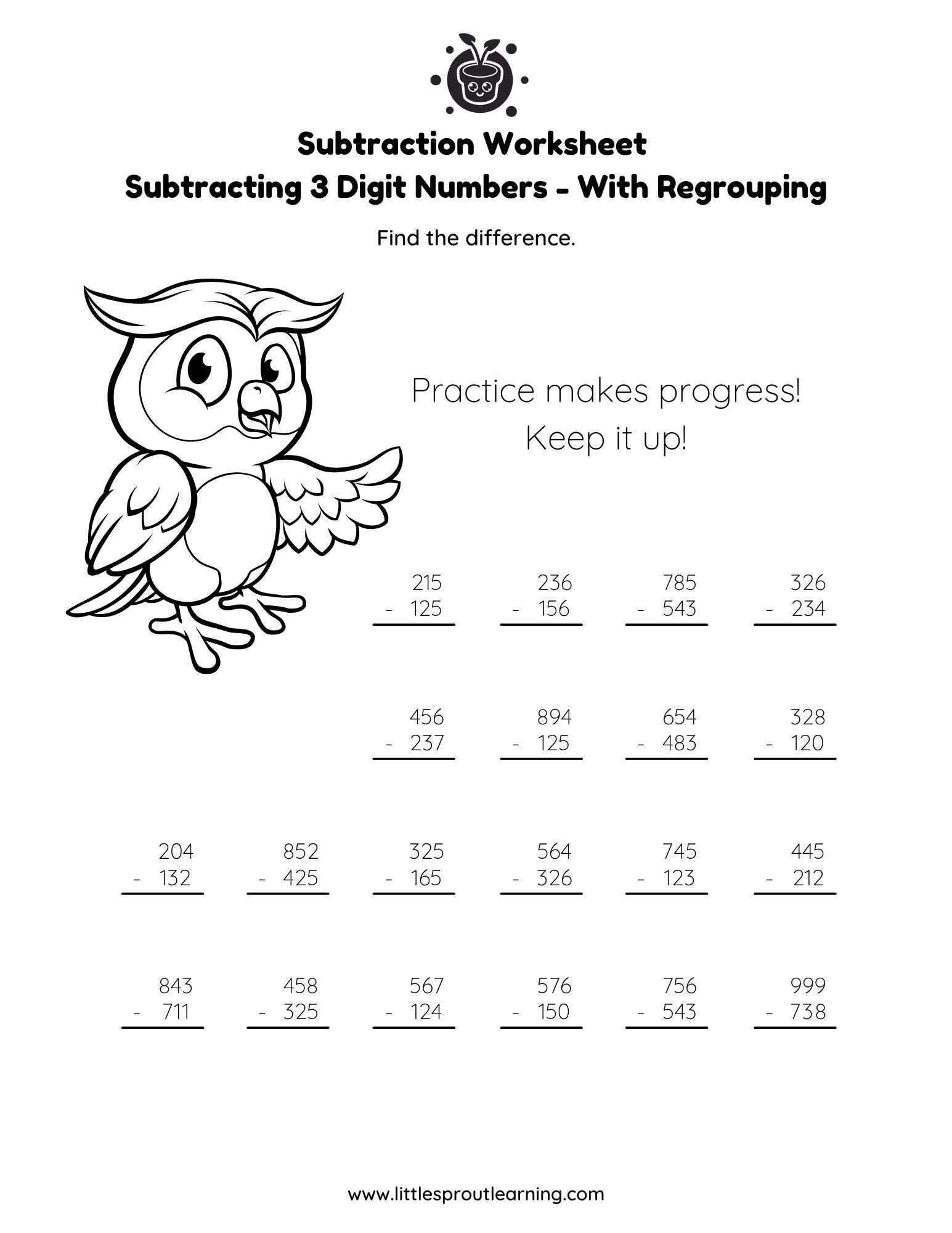 Subtracting 3 Digit Numbers – With Regrouping