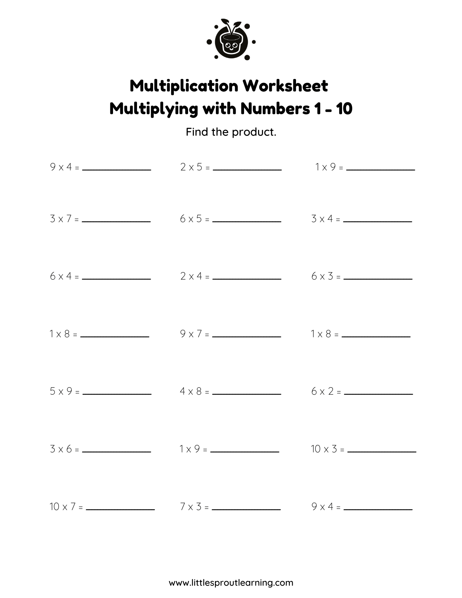 Multiplication Practice Worksheet Multiply 1-10