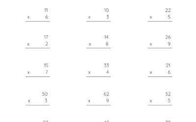 Multiplication Worksheet – Multiplying 2 Digits by Single Digits