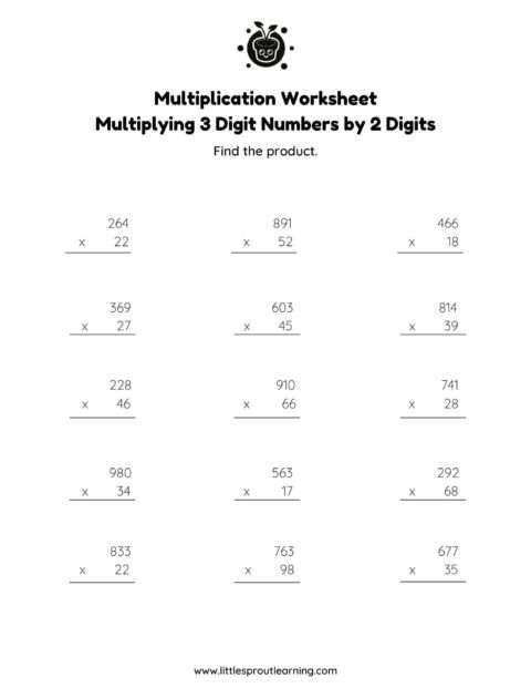 Multiplying 3 Digit Numbers By 2 Digits | Little Sprout Art
