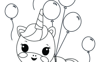 Balloons and Unicorn Kawaii Coloring Page