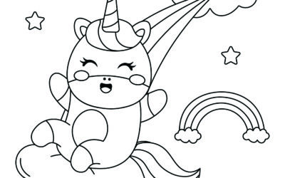 Cloud Riding Unicorn Kawaii Coloring Page