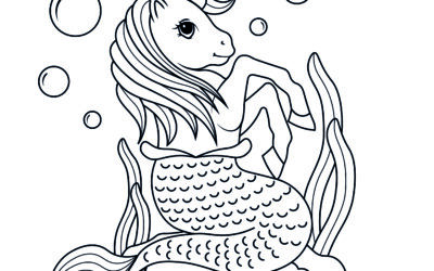 Deep Ocean Mermaid Unicorn Coloring Page