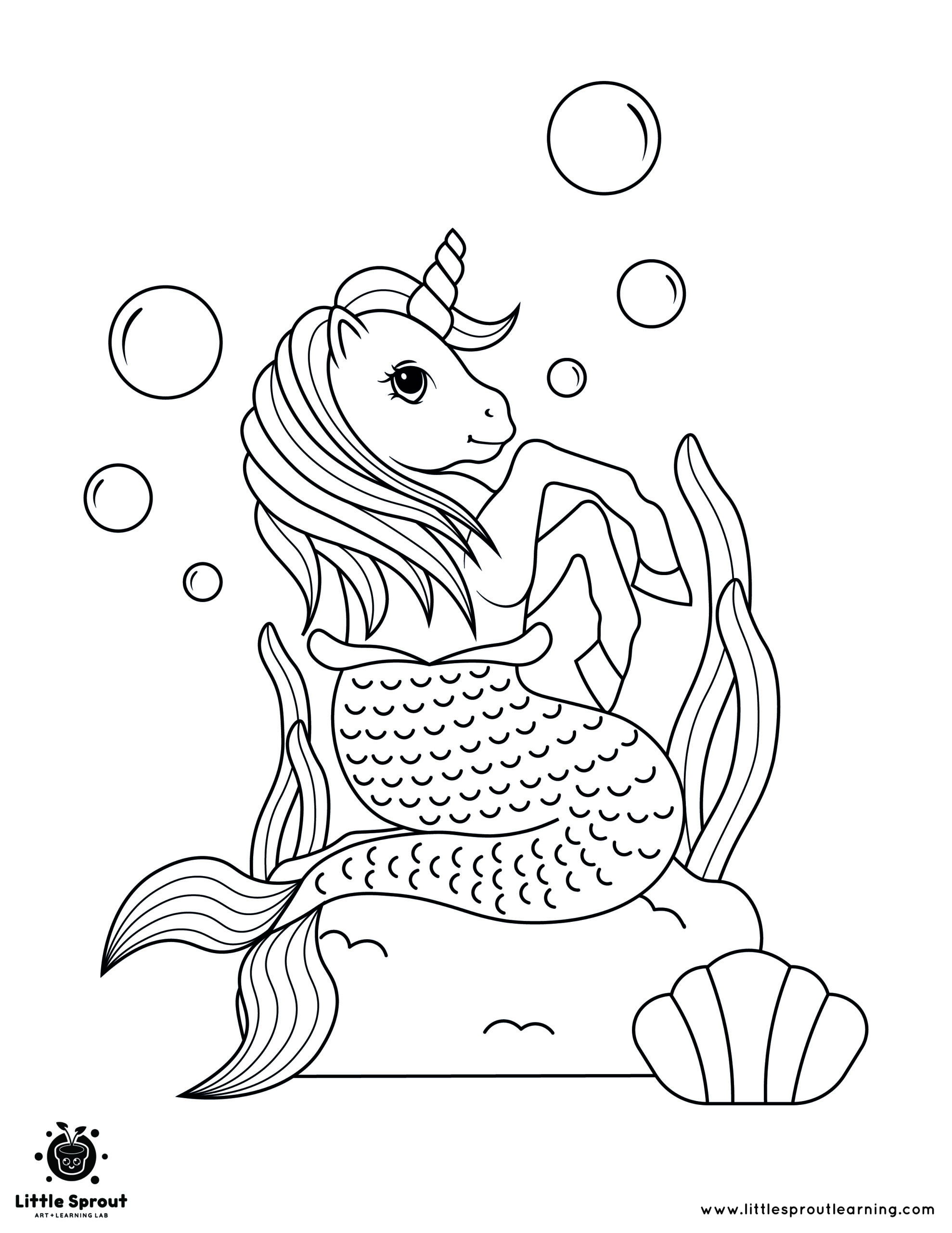 Deep Ocean Mermaid Unicorn Coloring Page