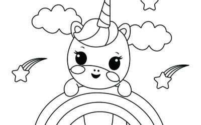 Resting on a Rainbow Kawaii Unicorn Coloring Page