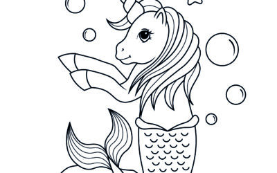 Under the Sea Mermaid Unicorn Coloring Page