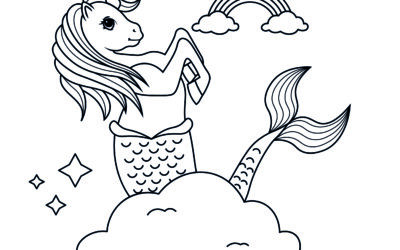 Upon a Cloud Mermaid Unicorn Coloring Page