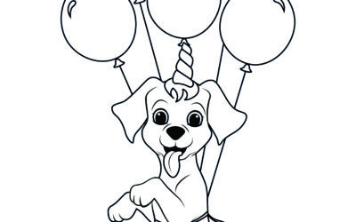 Balloons and Unicorn Dog Coloring Page