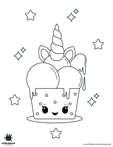 Bowl Of Ice Cream Unicorn Coloring Page - Little Sprout Art + Learning Lab