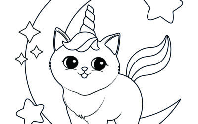 Crescent Moon Unicorn Cat Coloring Page