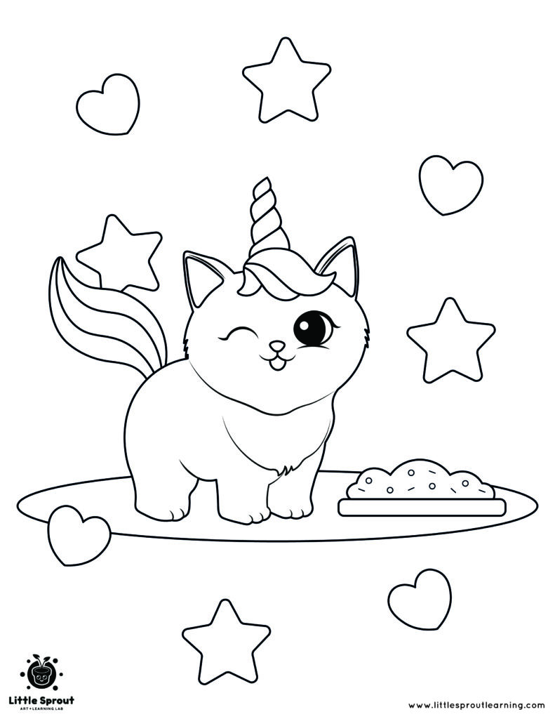 Cute Unicorn Cat Coloring Page - Little Sprout Art + Learning Lab