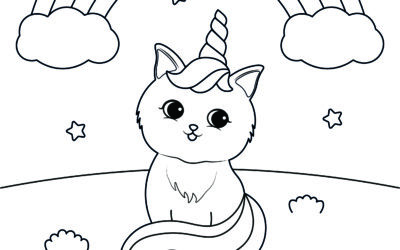 Rainbow Field Unicorn Cat Coloring Page