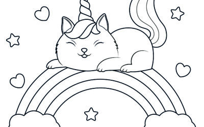 Resting on a Rainbow Unicorn Cat Coloring Page
