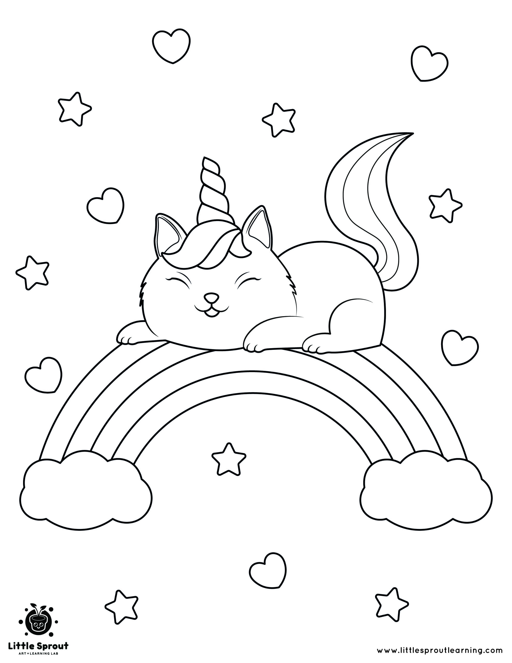 Resting on a Rainbow Unicorn Cat Coloring Page