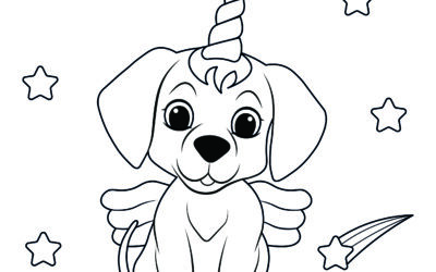 Shooting Stars Unicorn Dog Coloring Page