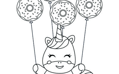 Unicorn Donut Balloons Coloring Page