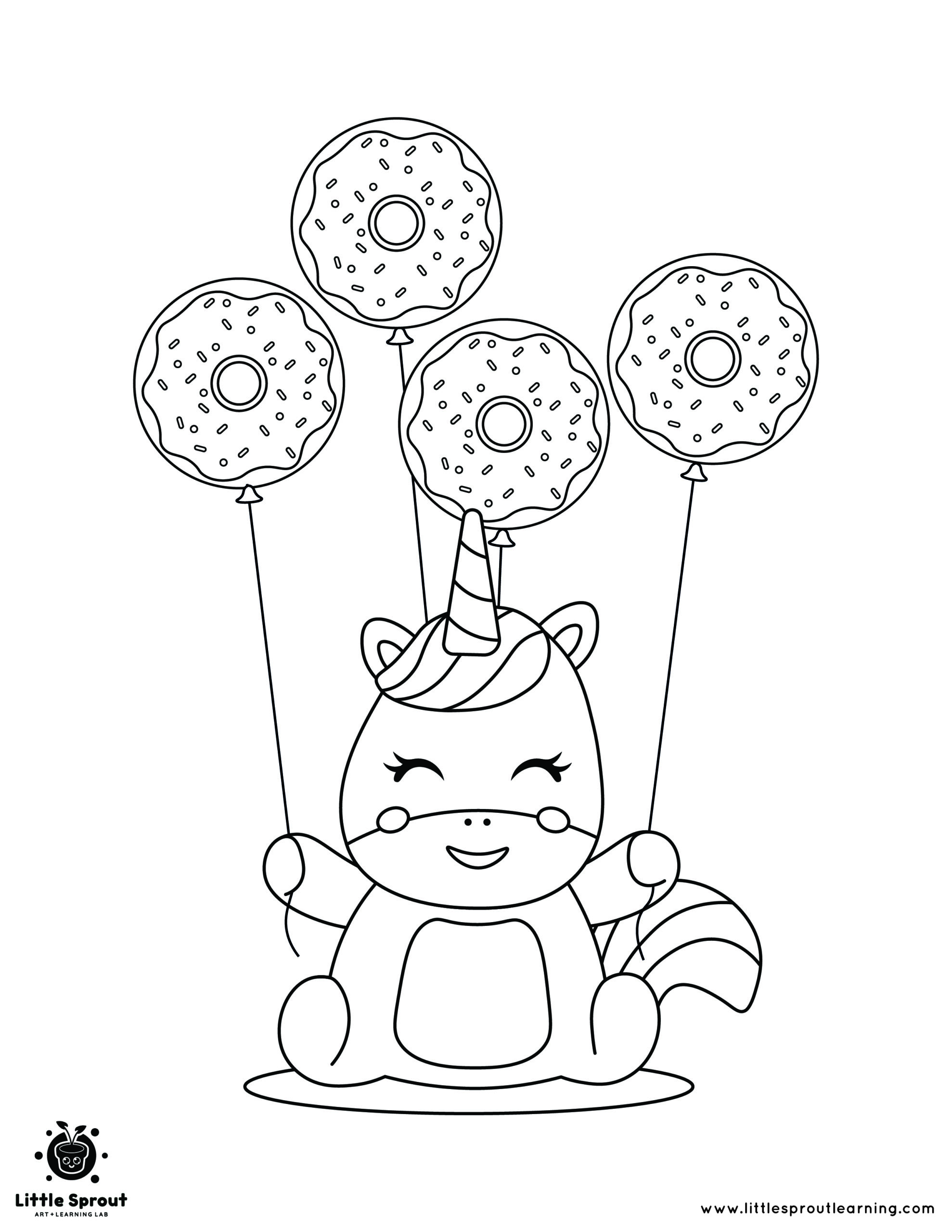 Unicorn Donut Balloons Coloring Page