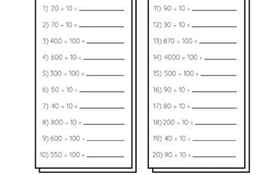 Grade 4 Division Worksheet – Dividing by 10 or 100
