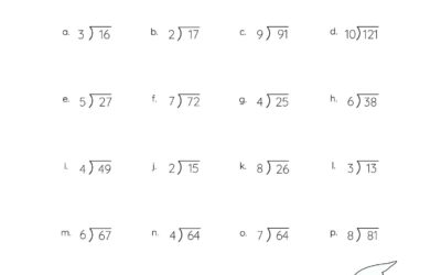 Long Division Worksheet – Dividing 2 Digit Numbers by 1 Digit With Remainders