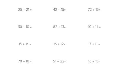 Mental Math Addition Worksheet for 2 Digit Numbers