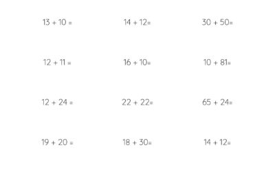 Mental Math Worksheet Addition with 2 Digits