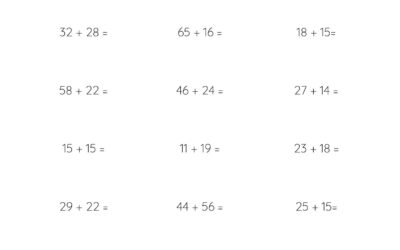Mental Math Addition Worksheet 2 Digit Numbers With Carrying