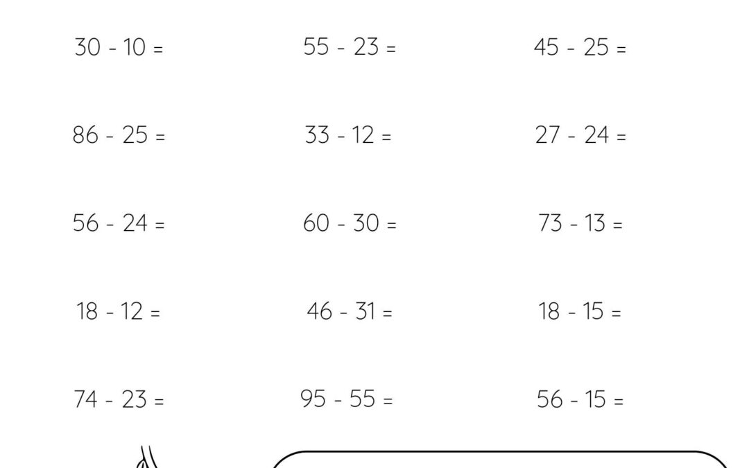 2 Digit Subtraction Mental Math Worksheet