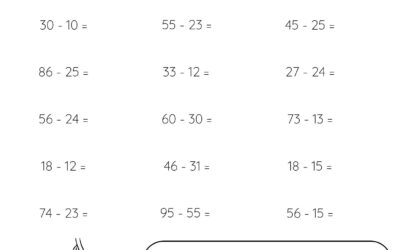 2 Digit Subtraction Mental Math Worksheet – No Borrowing