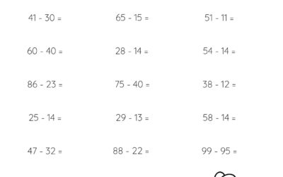 Mental Math Subtraction Worksheet – No borrowing 2 Digits