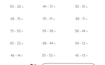 Mental Math Worksheet Subtraction 2 Digits – No Borrowing