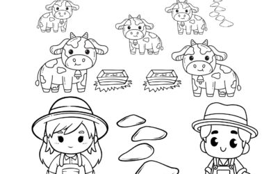 Farmers with Cows Coloring Page