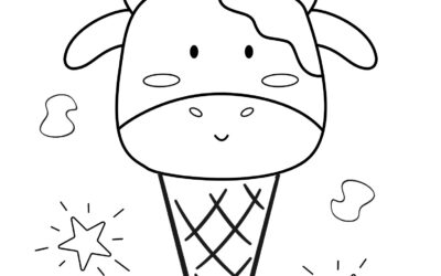 Ice Cream Kawaii Cow Coloring Page