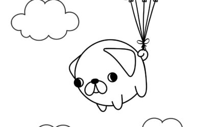 Floating Pug Coloring Page